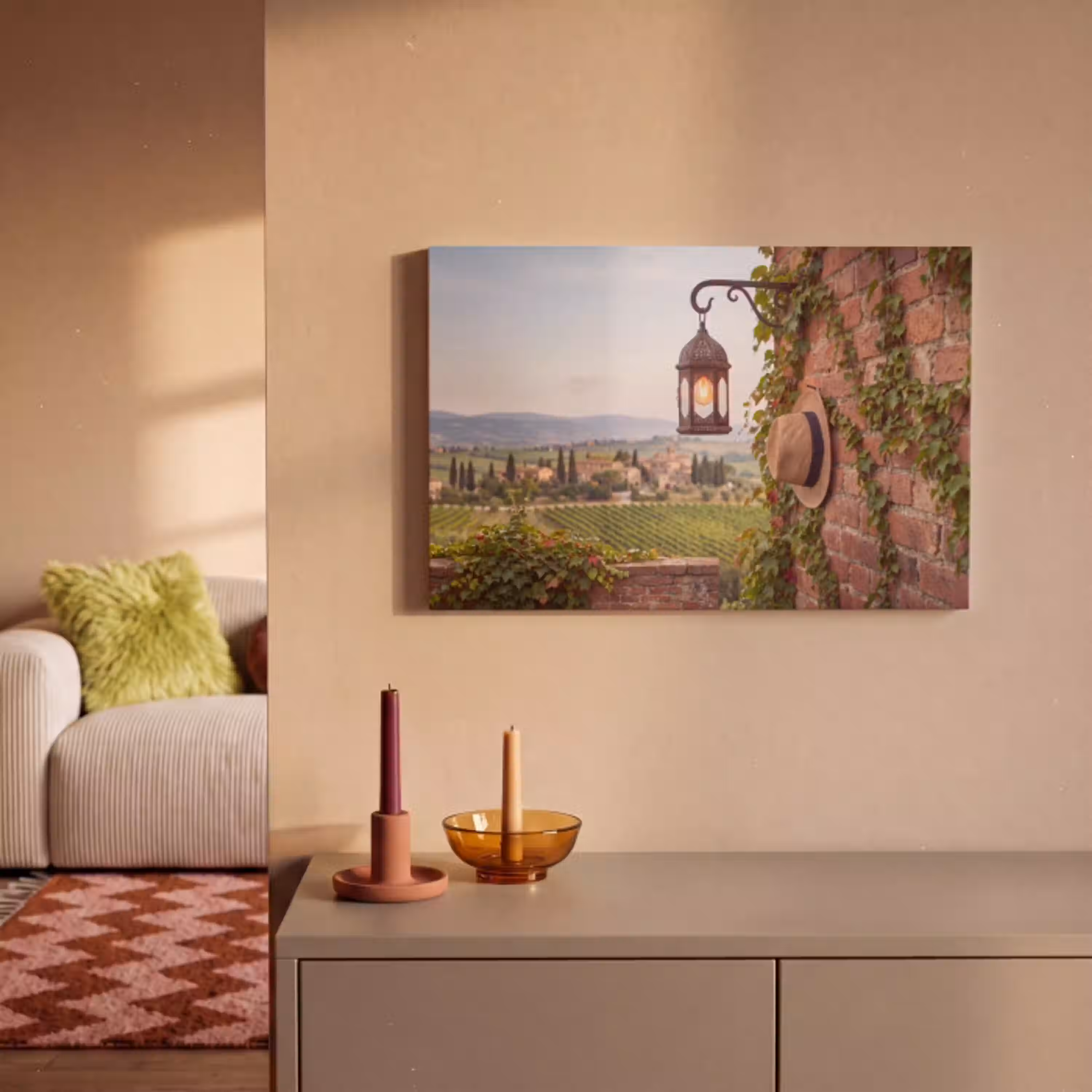 Lantaarn - Wijngaard - Landschap - Italiaans canvas 2cm klein -sfeer1
