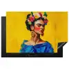Frida Kahlo - Vrouw - Geel - Blauw - Bloemen Inductie beschermer vinyl 3mm klein -3d