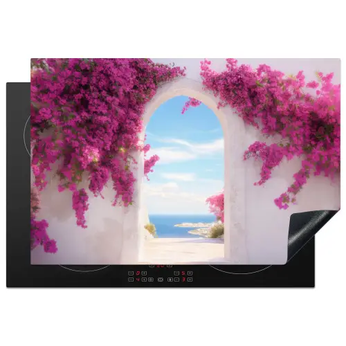 Zee - Roze - Bloemen - Poort Inductie beschermer vinyl 3mm klein -3d