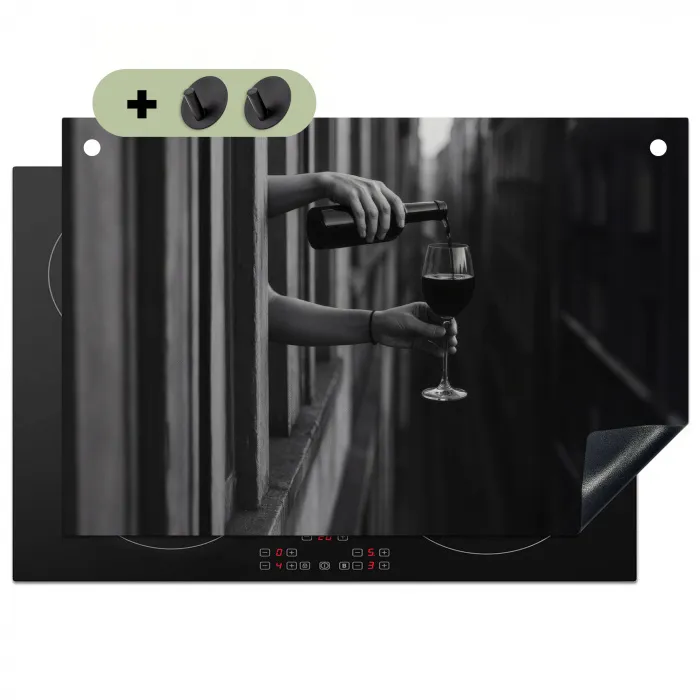 Wijnfles - Glas - Handen - Raam Inductie beschemer met haakjes klein -3d