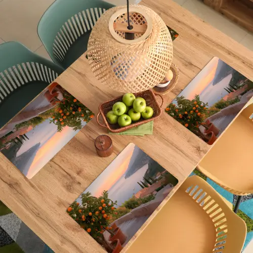 Middelandse zee - Sinaasappel - Heuvels - Zee Placemat vinyl groot -zzsfeer5_Kitchenyeah-website