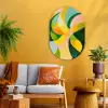 Abstract - Geel - Roze - Groen Wandcirkel Ovaal Glas middel -sfeer4