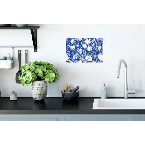 Bloemen - Delfts Blauw - Patroon - Tulp Muursticker klein -keuken