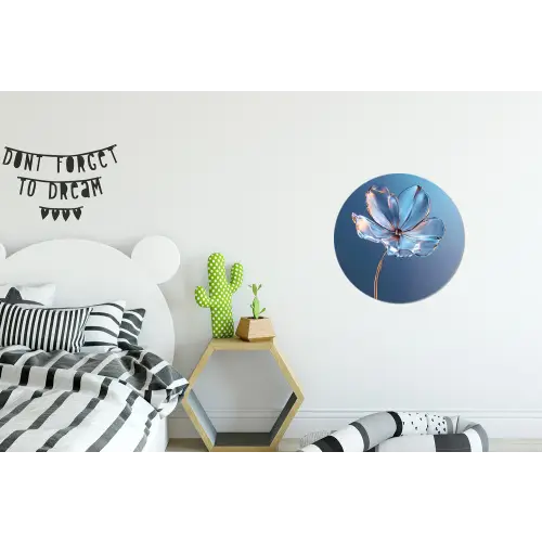 Blauw - Bloem - Glazen - Sierlijk Wandcirkel aluminium klein -kinderkamer