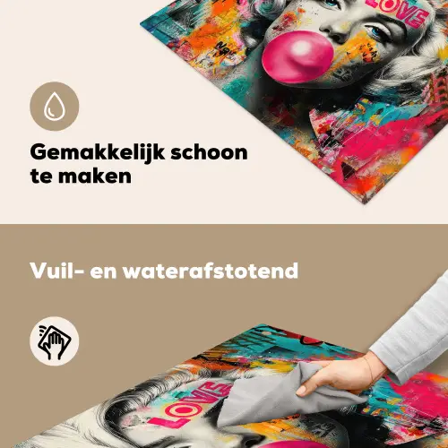 Vrouw - Kauwgom - Graffiti - Neonkleuren Inductie beschemer met haakjes middel -ky-schoon-nl