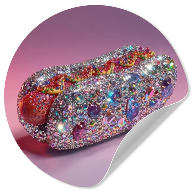 Hotdog - Steentjes - Glitters - Paars Wandcirkel behangsticker klein -3d