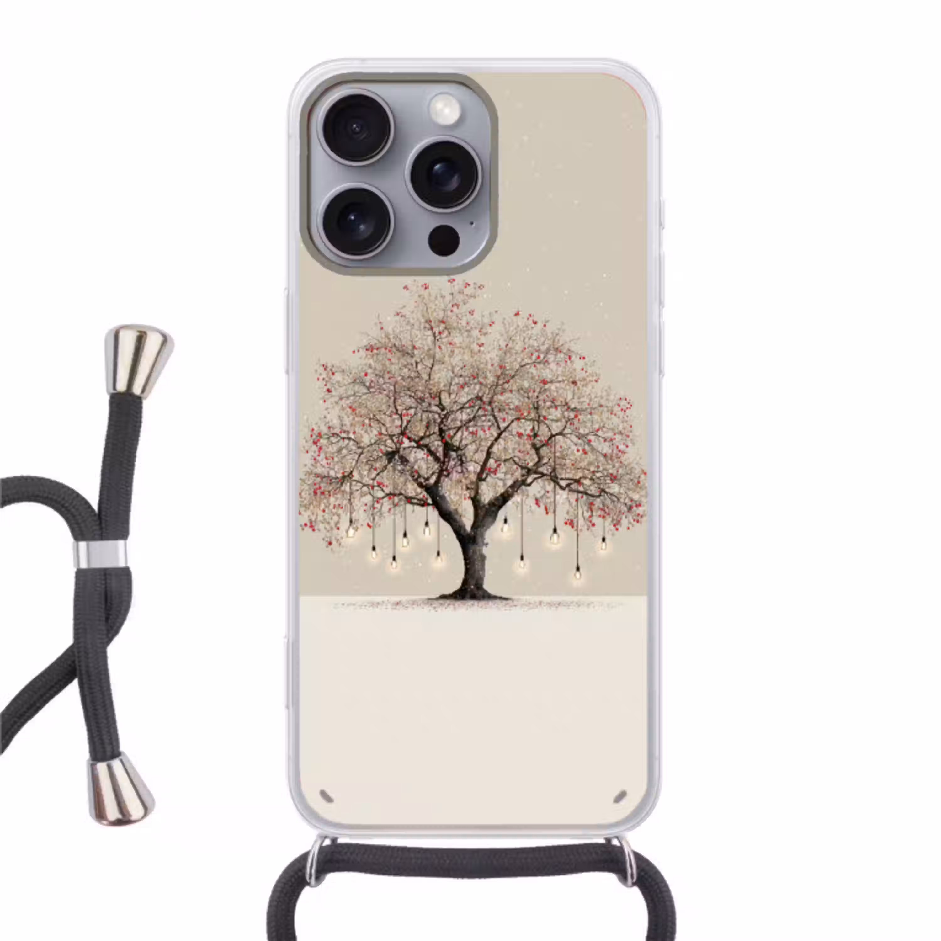 Lichtboom - Winter - Kerst - Meerkleurig Hoesje iPhone 16 Pro Max met koord klein -3d