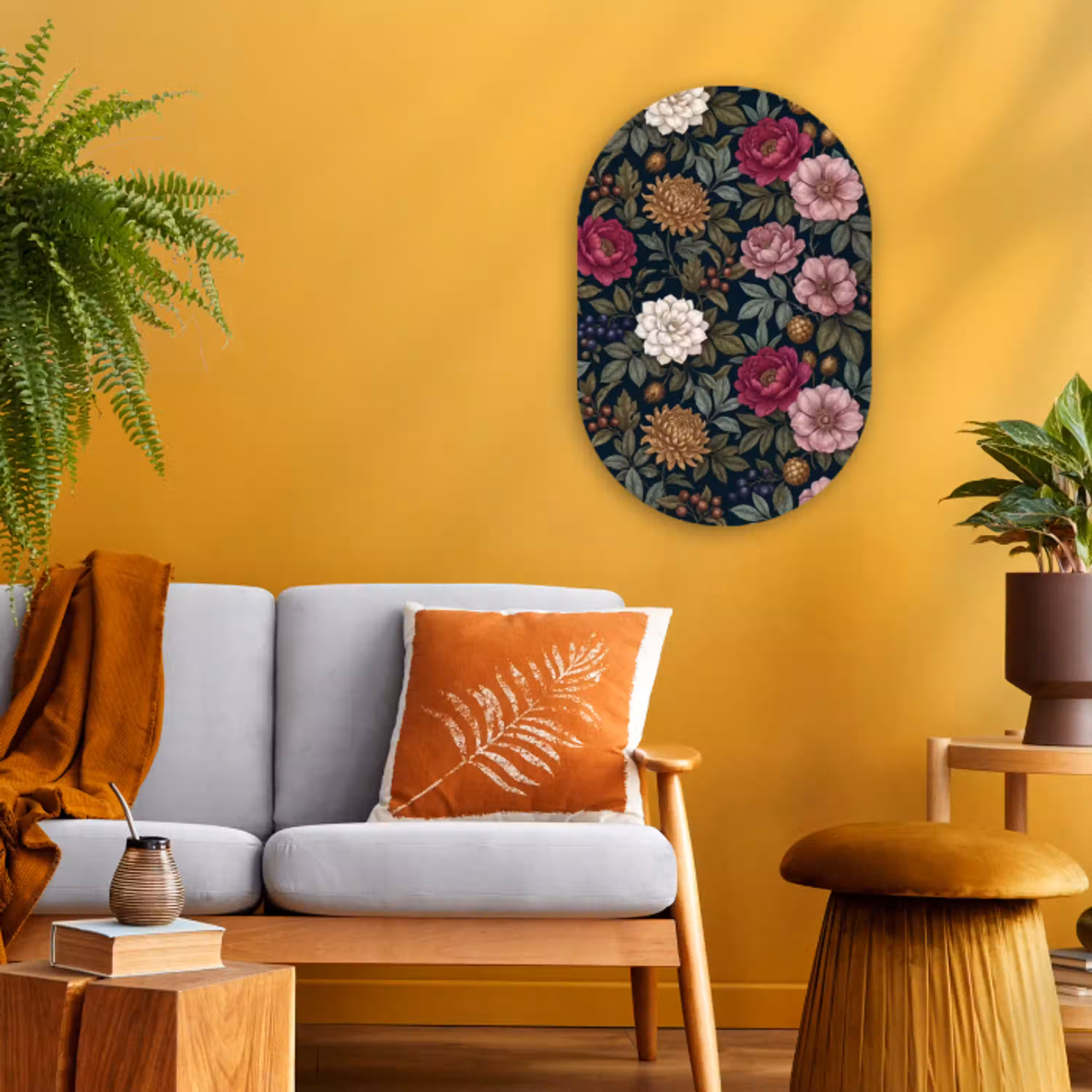 Bloemen - Botanisch - Illustratie - Donker - Vintage Wandcirkel Ovaal Forex klein -sfeer4