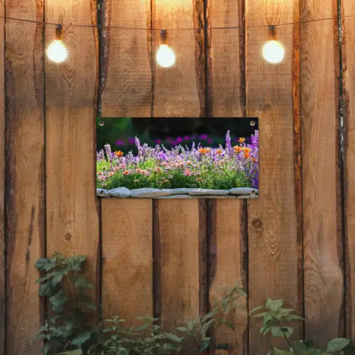 Bloemen - Steenrand - Kleurrijk tuinposter los doek klein -sfeer1