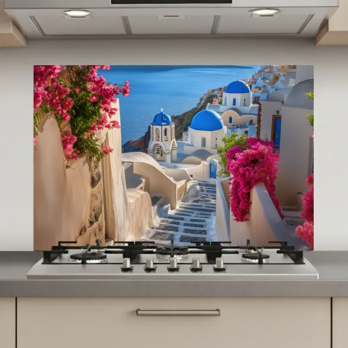 Santorini - Bloemen - Griekenland keuken achterwand spatscherm klein -3d_website