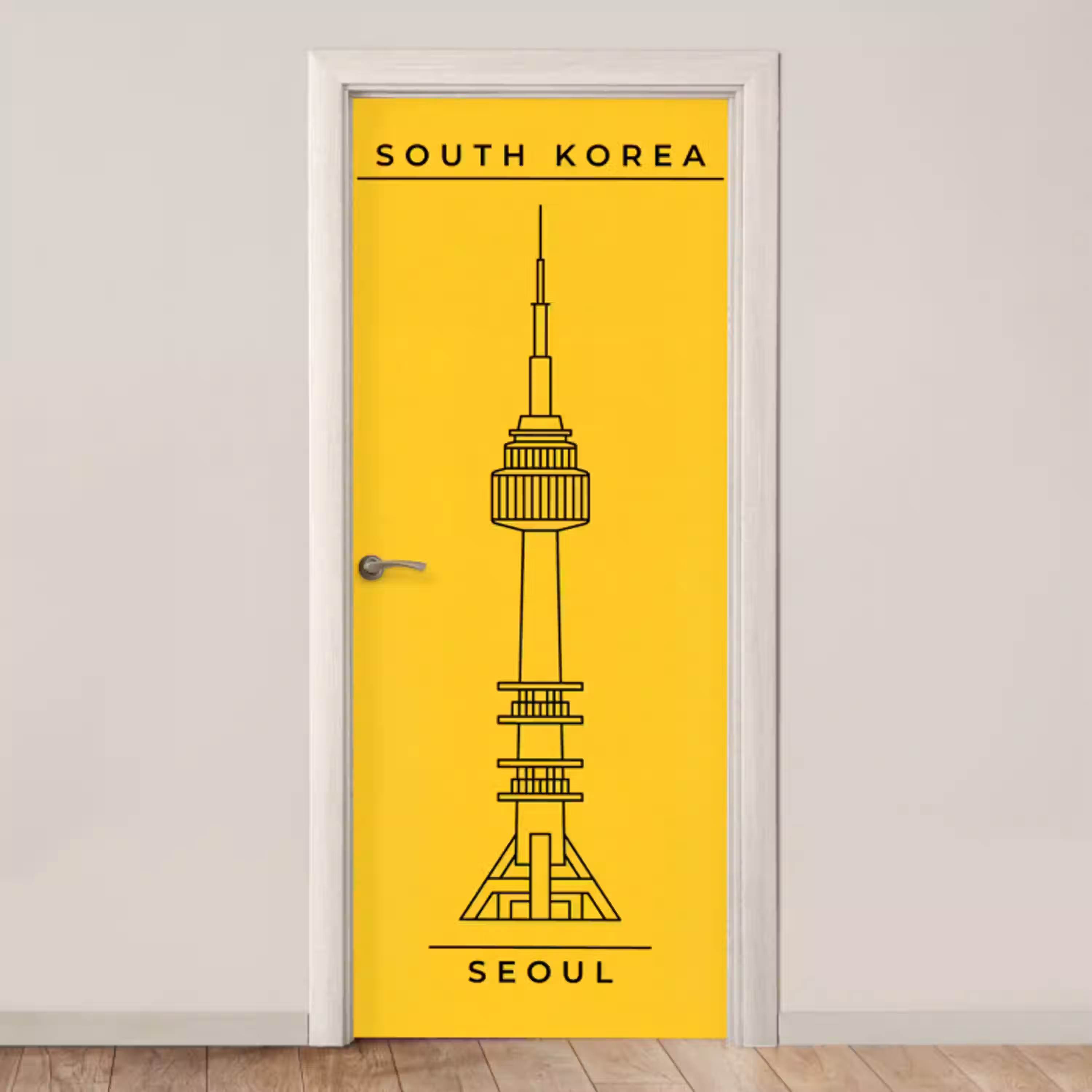 Toren - Seoul - Architectuur - Minimalistisch - Geel deurposter klein -3d_beige