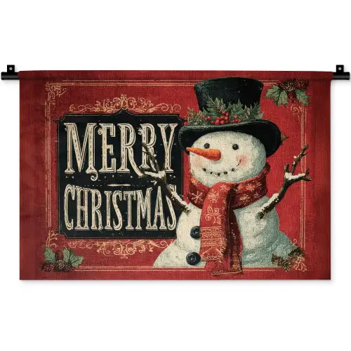 Klassiek - Kerstgroet - Sneeuwpop - Rood Wandkleed katoen klein -zz3d