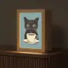 Kat - Zwart - Koffie - Minimalistisch Light Box met kabel (Tafellamp) klein -z3d_website
