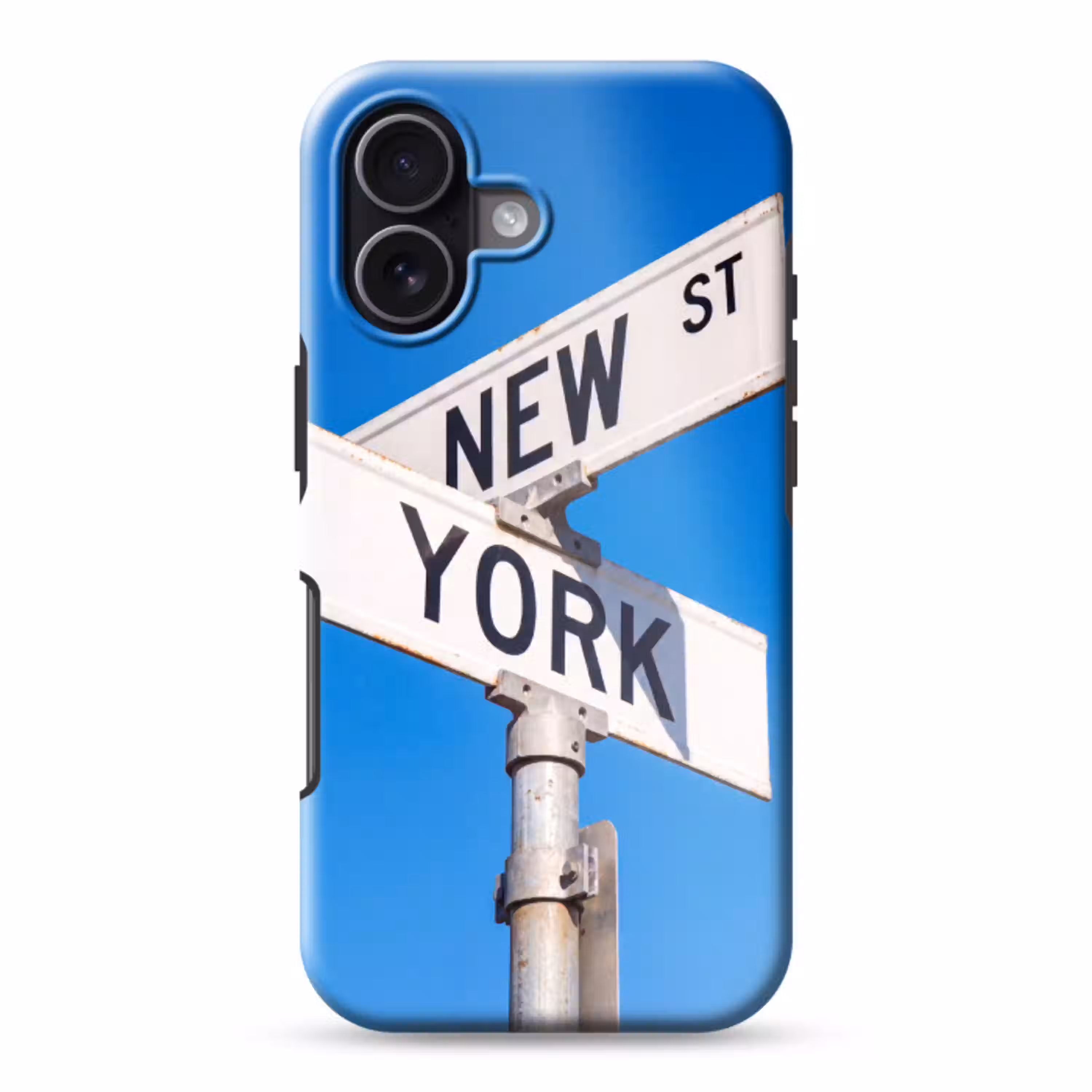 New York - Straatbord - Stad - Urban - Blauw Toughcase MagSafe Apple iPhone 17 klein -3d