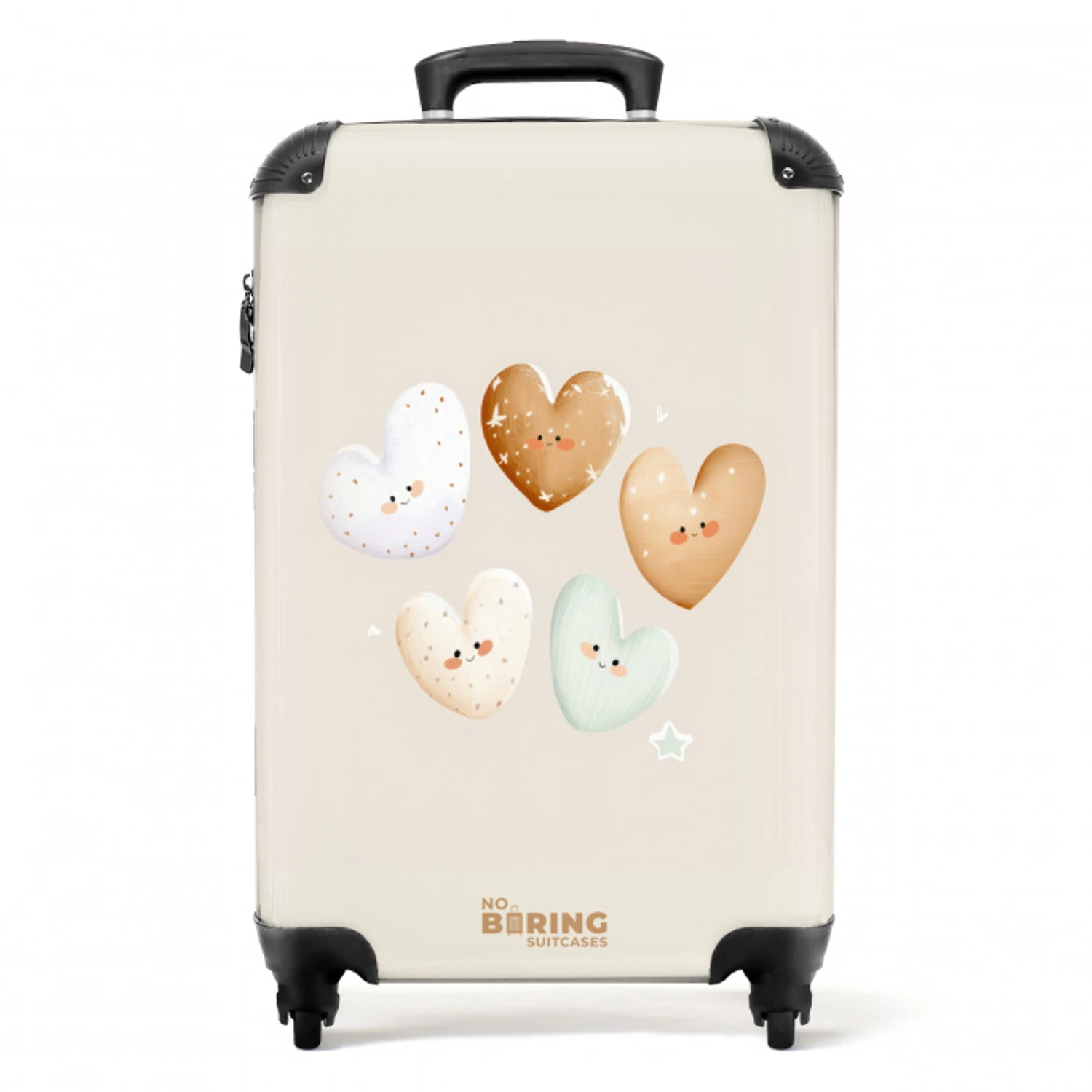 Hartjes in zachte beige tinten NBS - Handbagage koffer - Volwassenen Unisex middel -productfoto_recht