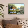Schilderij - Huis - Natuur - Water - Olieverf canvas 2cm klein -sfeer1