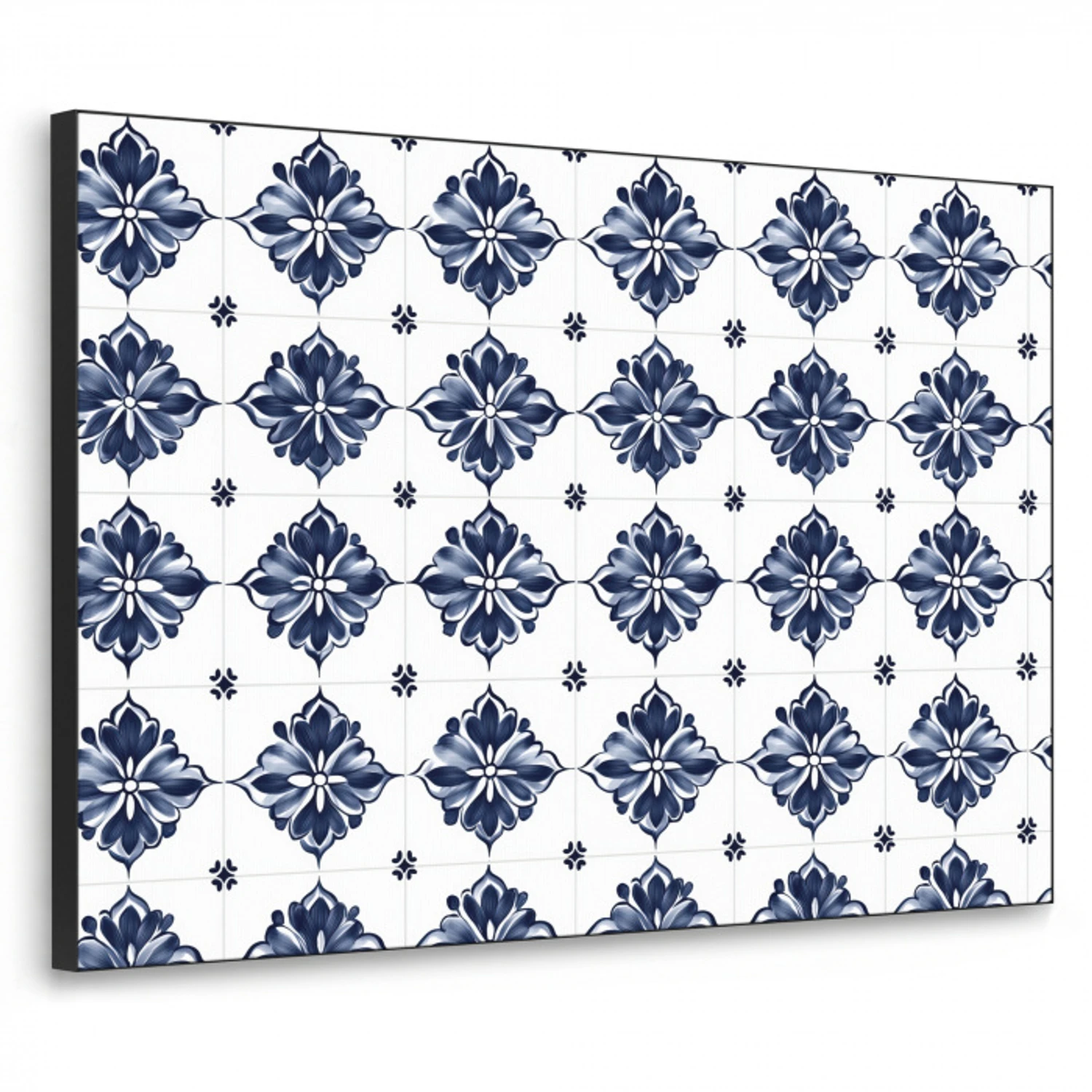 Tegelmotief - Blauw - Wit - Bloem Textielframe zwart klein 947 -3d