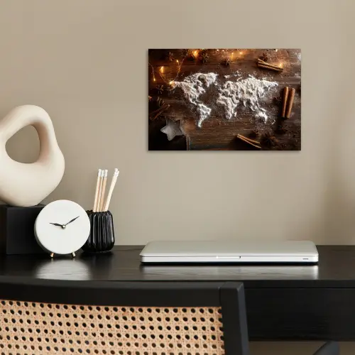 Wereldkaart - Poedersuiker - Hout poster papier klein -sfeer1