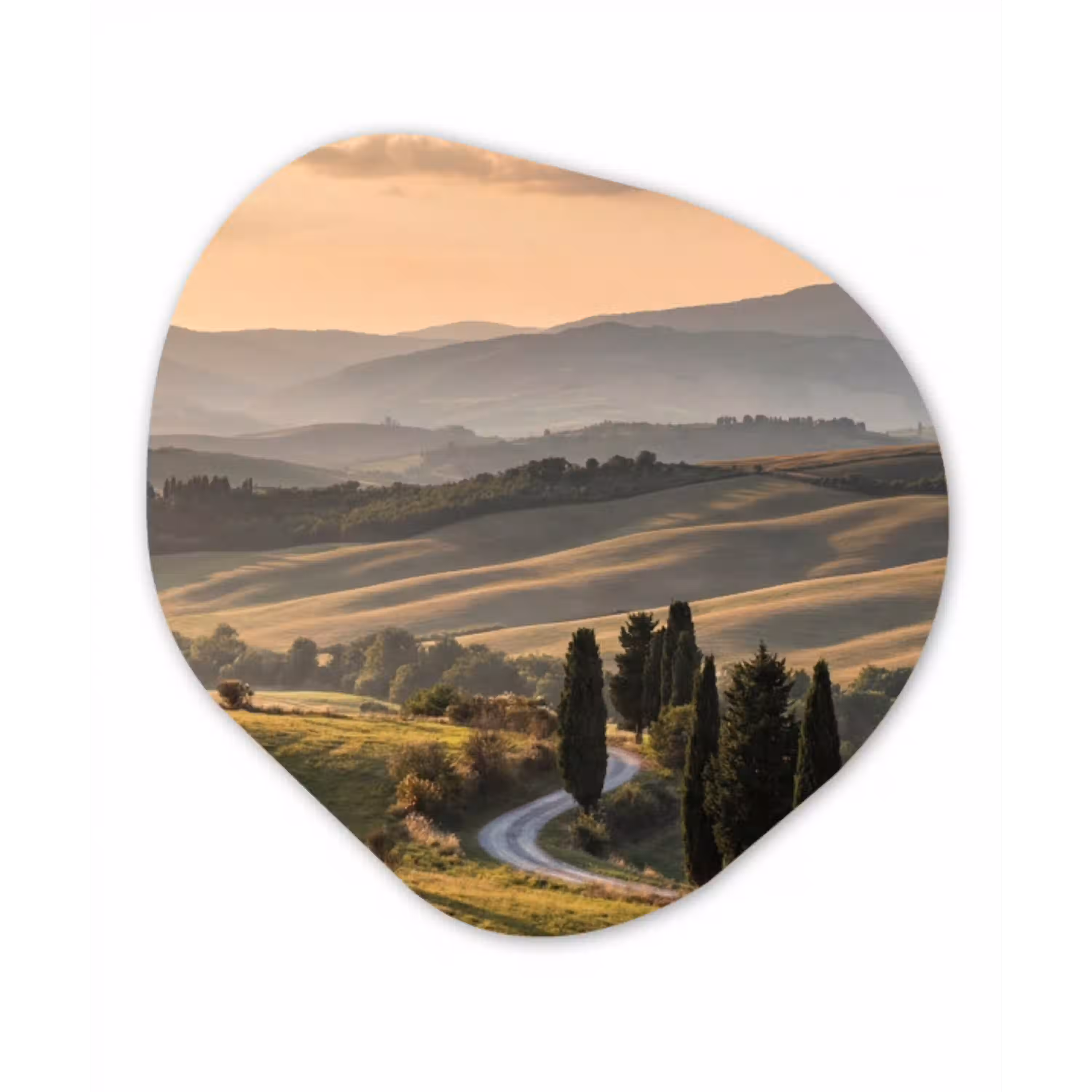Toscaans - Landschap - Heuvels Wandcirkel Organisch Aluminium middel -3d