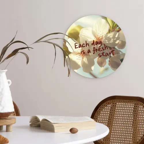 Bloesems - Zonlicht - Quote - Wit Wandcirkel kunststof plaat 5mm dik klein -sfeer4