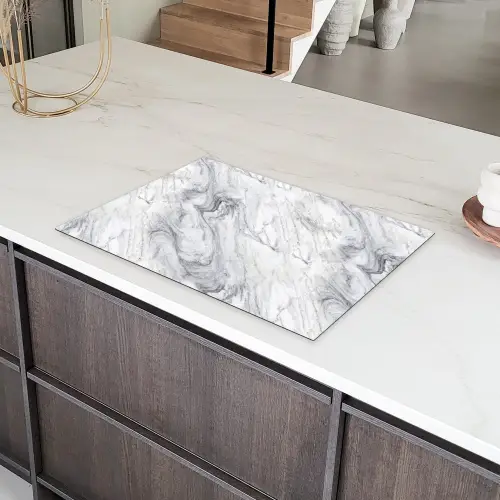 Wervelende - Grijsstructuur - Marmer - Wit Inductie beschermer vinyl 3mm klein 276 -sfeer8