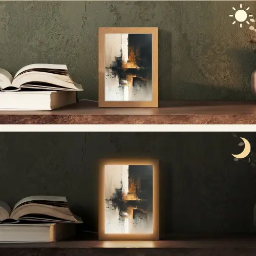 Modern - Zwart - Verf - Goud Light Box met kabel (Tafellamp) klein -sfeer3