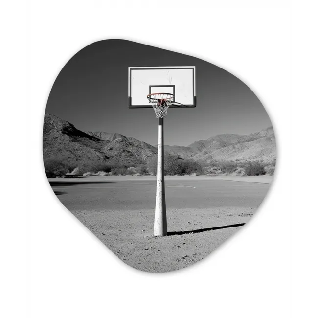 Basketbalpaal - Landschap - Zand - Wit Wandcirkel Organisch Forex 3mm klein -3d