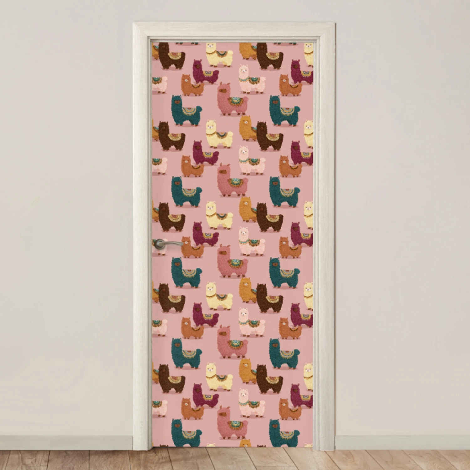 Alpaca's - Patroon - Kleurrijk deurposter klein 289 -3d_beige