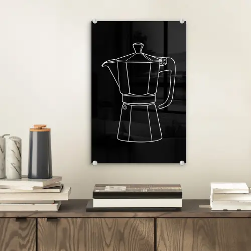Mokkapot - Zwart - Wit - Lijntekening plexiglas 5mm klein -sfeer1