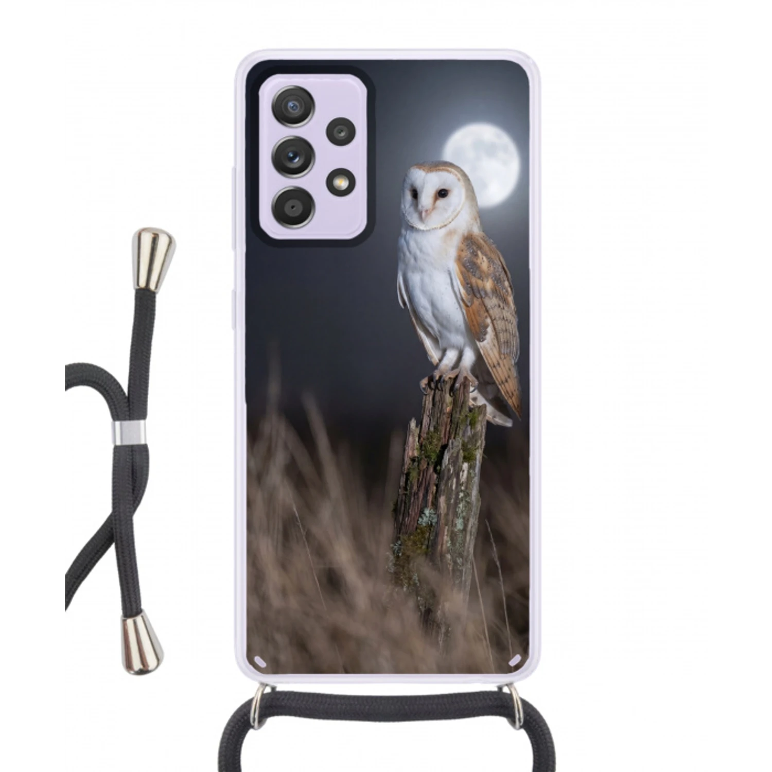 Kerkuil - Maan - Nacht Hoesje Samsung Galaxy A52 5G met koord klein -3d