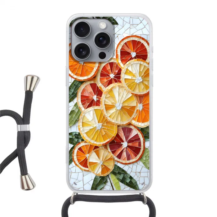 Schijfjes - Fruit - Oranje - Mozaïek Hoesje iPhone 16 Pro Max met koord klein -3d