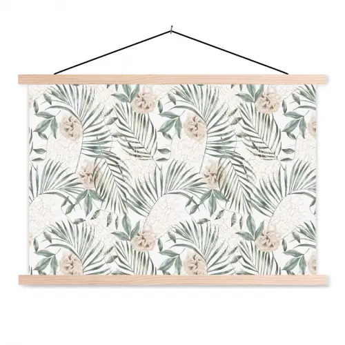 Bohemian - Bladeren - Bloemen - Tropisch textielposter latten blank klein -3d