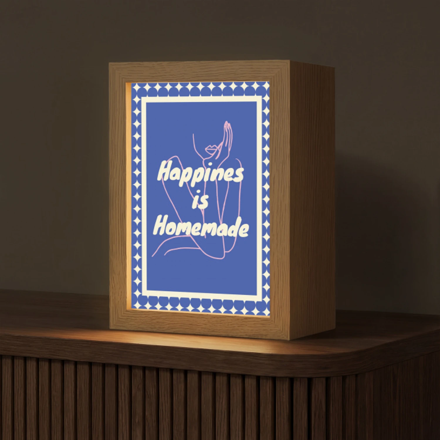 Lijntekening - Vrouw - Quote - Blauw Light Box met kabel (Tafellamp) klein -z3d_website