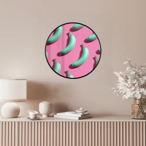 Bananen - Patroon - Blauw - Roze Fotolijst rond zonder passe partout klein -sfeer3