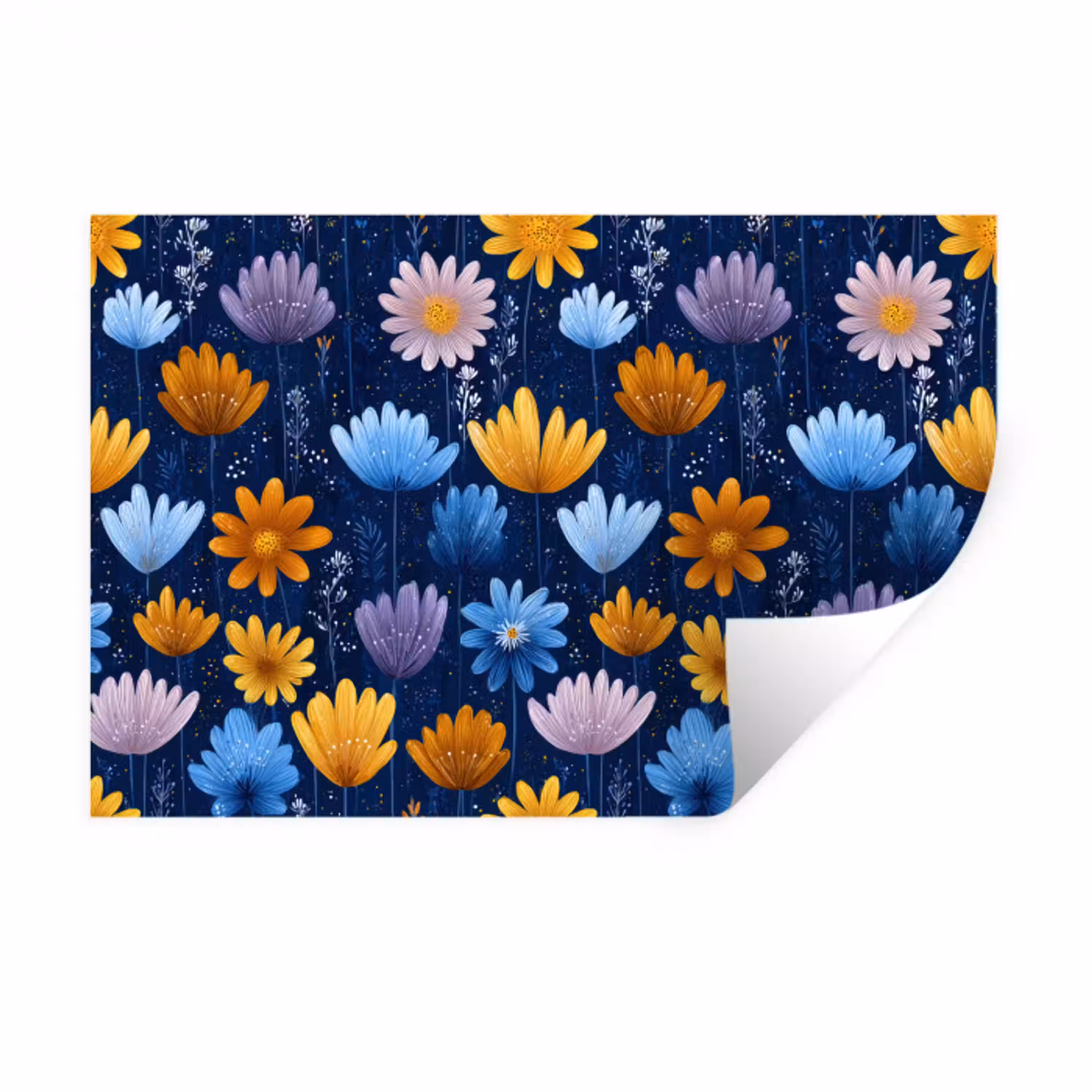 Bloemen - Patroon - Blauw - Contrast Muursticker klein -3d
