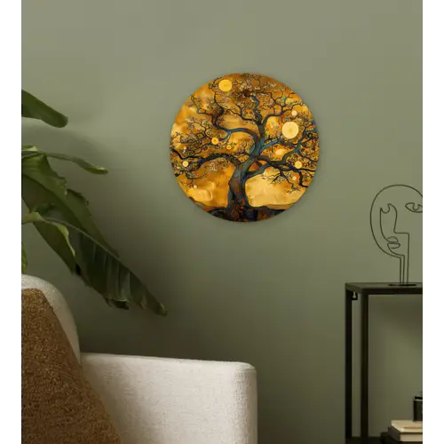 Boom - Levensboom - Abstract - Goud Wandcirkel kunststof plaat 5mm dik klein -sfeer3