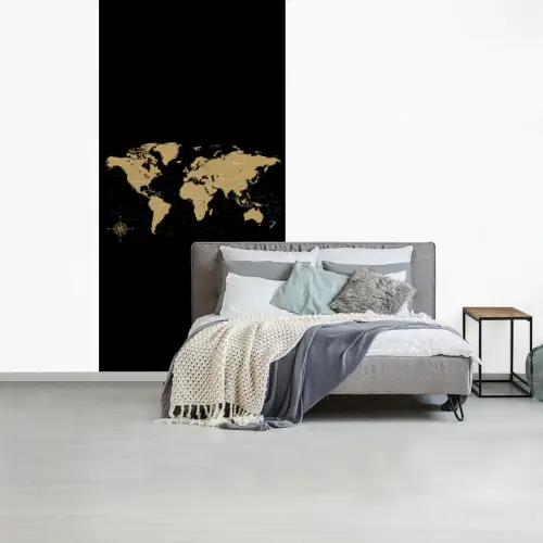 Wereldkaart - Beige - Zwart fotobehang vinyl groot -slaapkamer