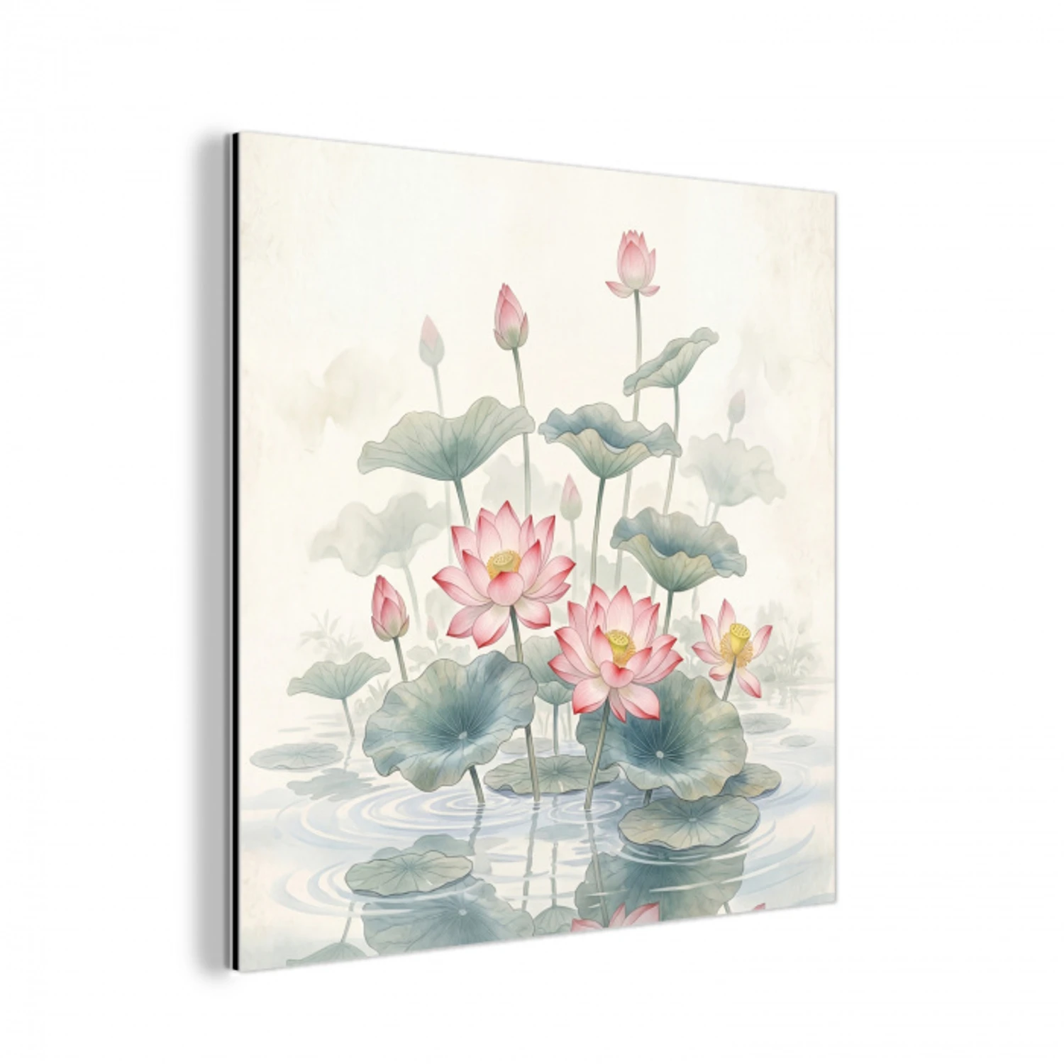 Aquarel - Lotusbloemen - Kleurrijk aluminium wit klein -3d