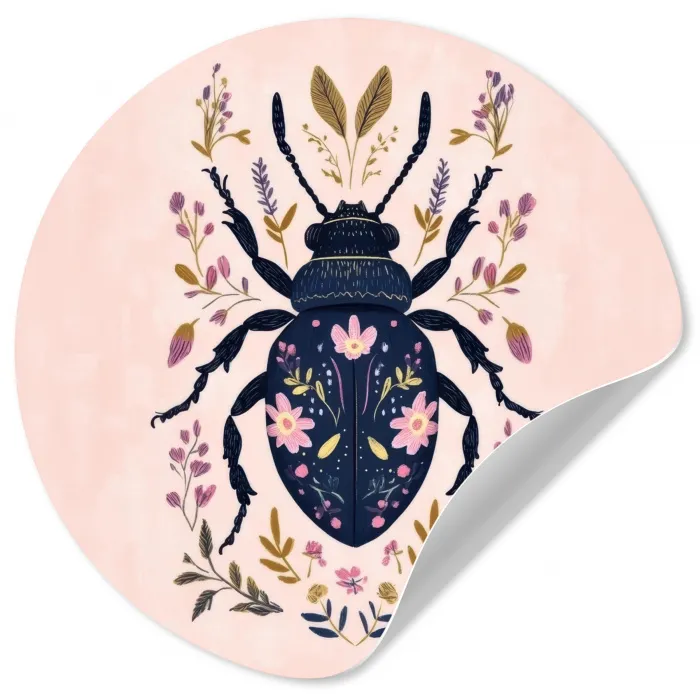 Donkerblauw - Kever - Bloemtakken - Sierlijk Wandcirkel behangsticker klein -3d