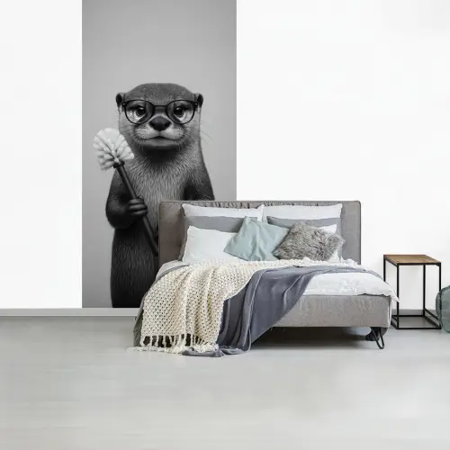 Otter - Wc-borstel - Bril - Zwart - Wit fotobehang vinyl groot -slaapkamer