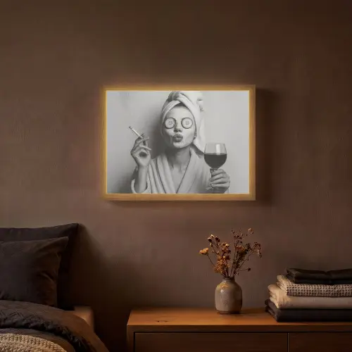 Vrouw - Masker - Wijn - Sigaret Light Box met batterij (Wandlamp) middel -sfeer4