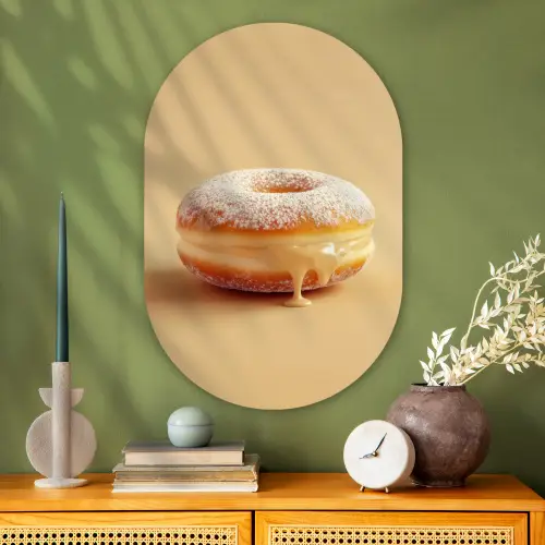 Donut - Romig - Poedersuiker - Beige Wandcirkel Ovaal Glas middel -sfeer2