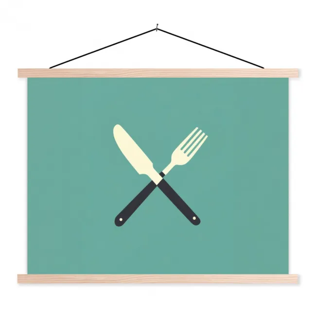 Illustratie - Blauw - Bestek textielposter latten blank klein -3d