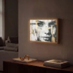 Portret - Vrouw - Penseelstreken - Goud Light Box met batterij (Wandlamp) middel -sfeer1