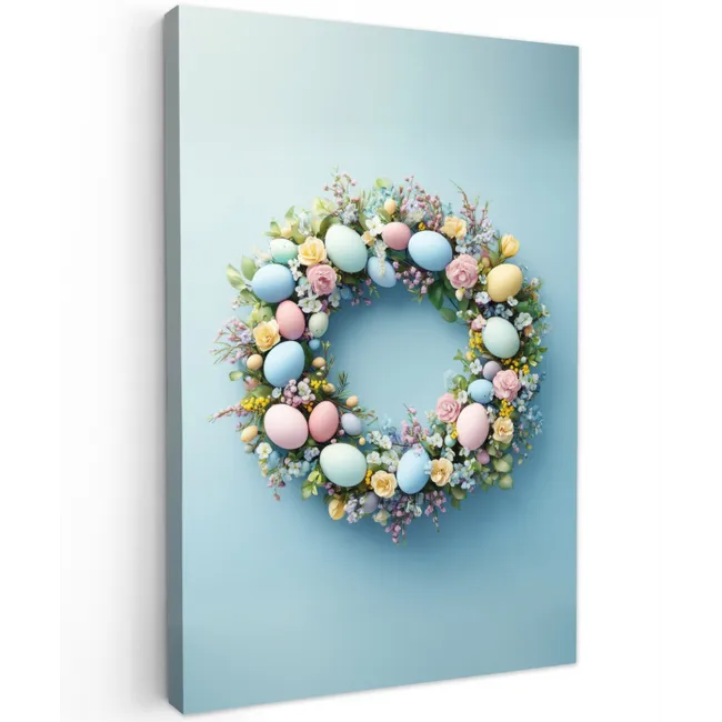 Krans - Eieren - Bloemen Tuinposter op houten frame 2 cm dik klein -3d