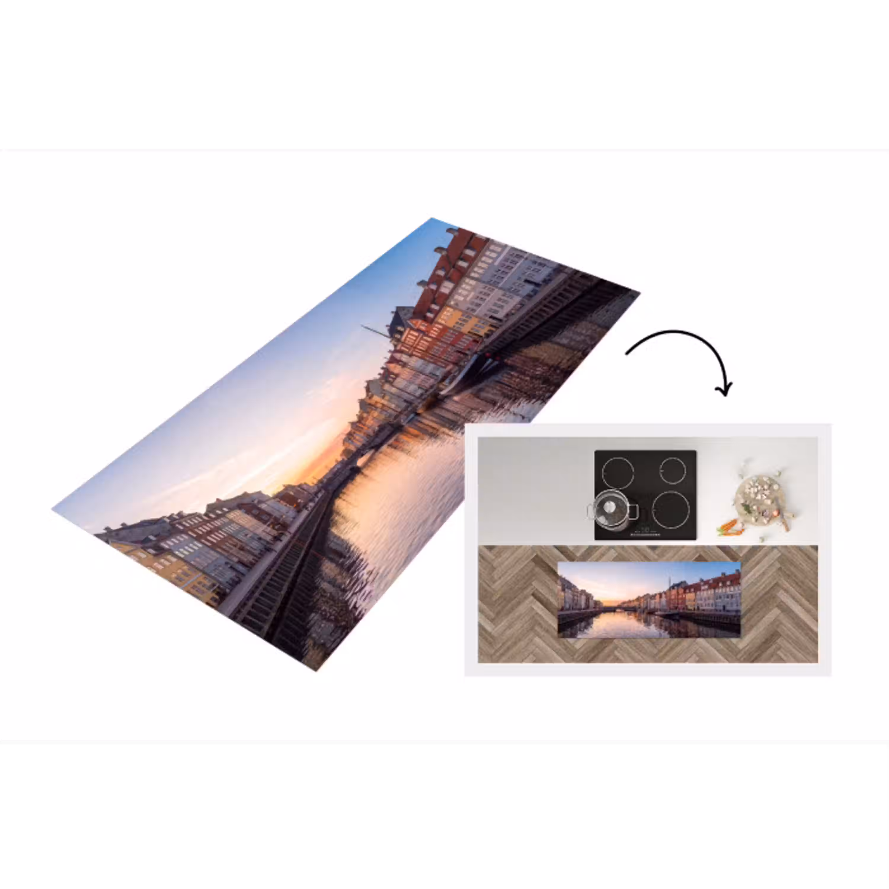 Stad - Gracht - Zonsondergang - Klassiek - Kleurrijk Keukenloper - keukenmat middel -3d