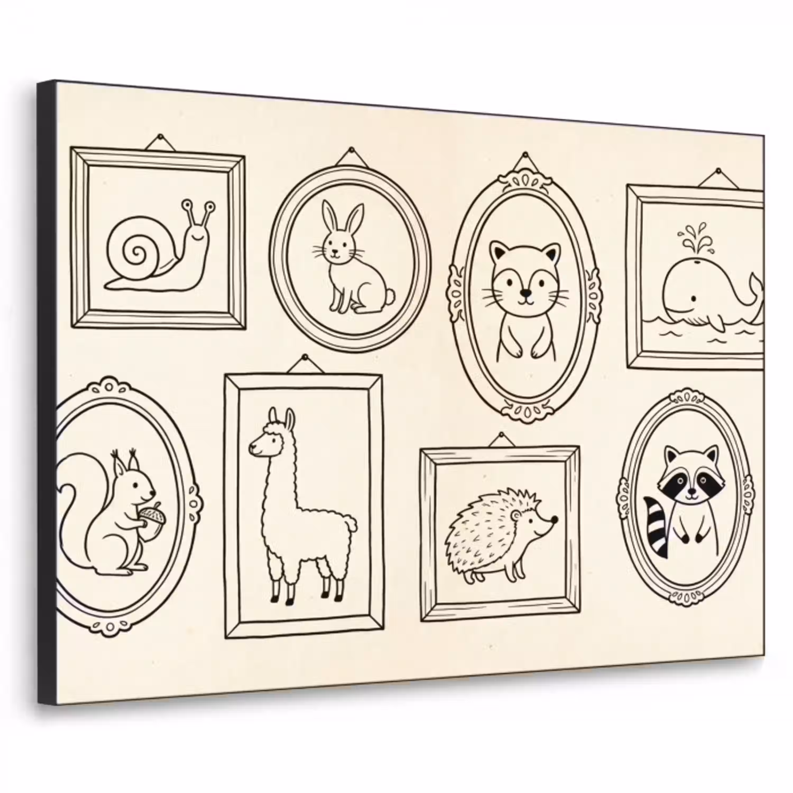 Dieren - Illustratie - Lijsten - Galerij - Speels Textielframe zwart klein -3d