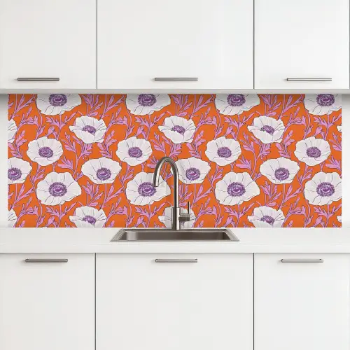 Bloemen - Grafisch - Oranje keuken achterwand 2 middel 871 -3d