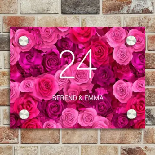 Roze rozen - Klassiek Naambord Rechthoek middel -sfeer3