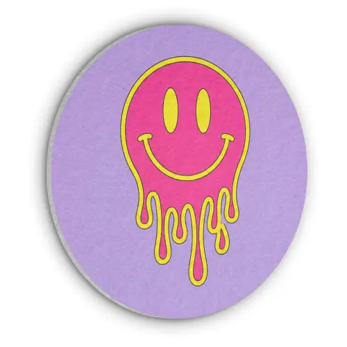 Smiley - Drip - Neon Akoestische PET Vilt - Rond klein -3d